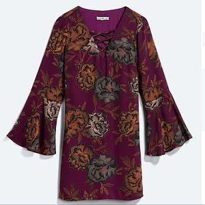 Accidentally In Love Maroon Long Sleeve V-Neck Floral Dress w/ Bell Sleeves XL